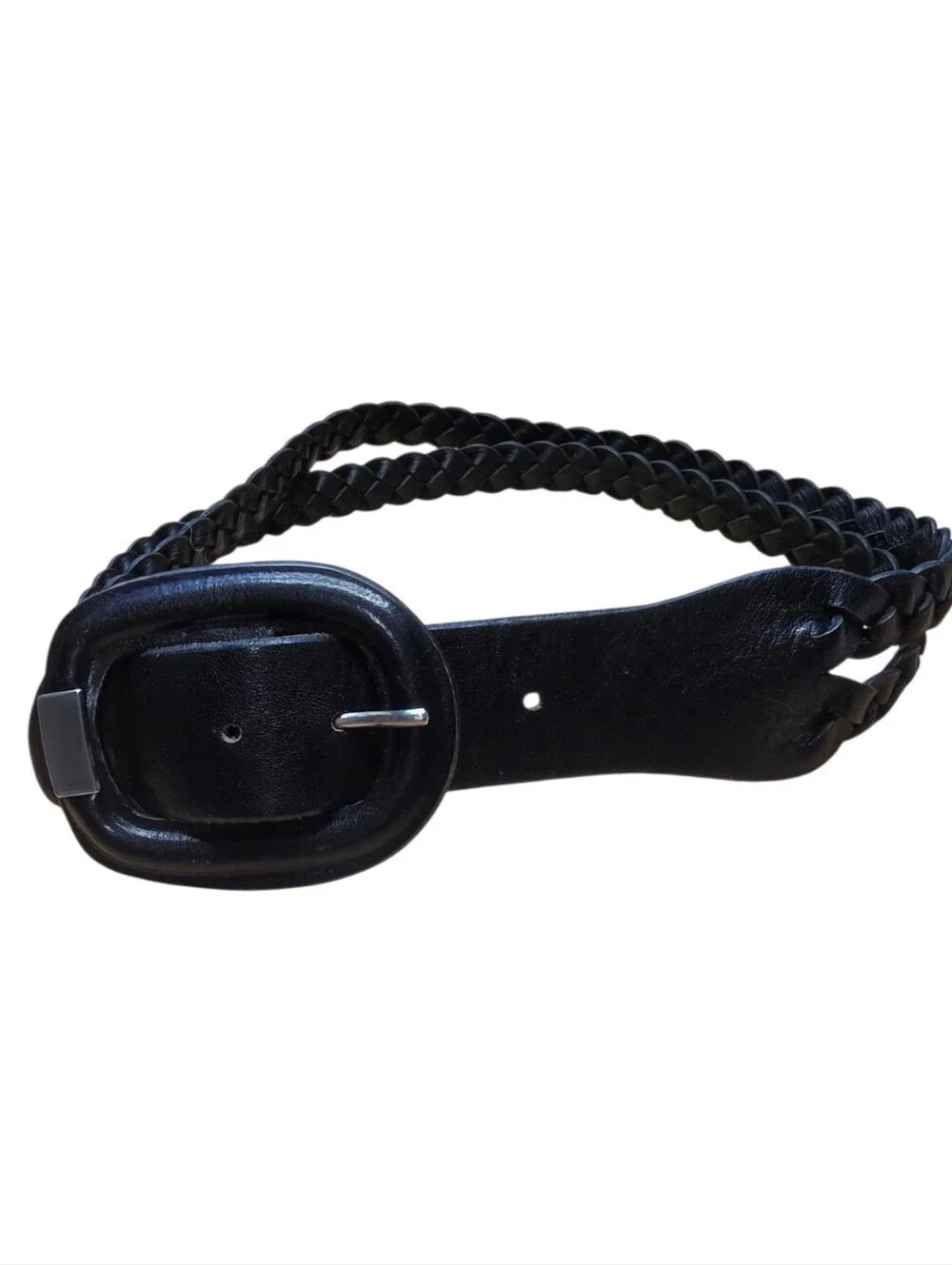 Melange Black Leather Braided Belt M